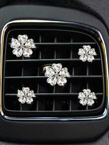 5件爱心水晶五瓣花套装汽车出风口装饰夹车内车载空调装饰用品 - 白色 - 查看 5