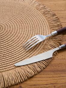 1/4/6/12 件波西米亚风格圆形纸质餐垫，带天然流苏，防滑垫，适用于厨房餐桌装饰，适合节日派对、生日、婚礼、家居装饰（请注意，垫子材质为纸质，不可水洗） - 咖啡棕 - 查看 3