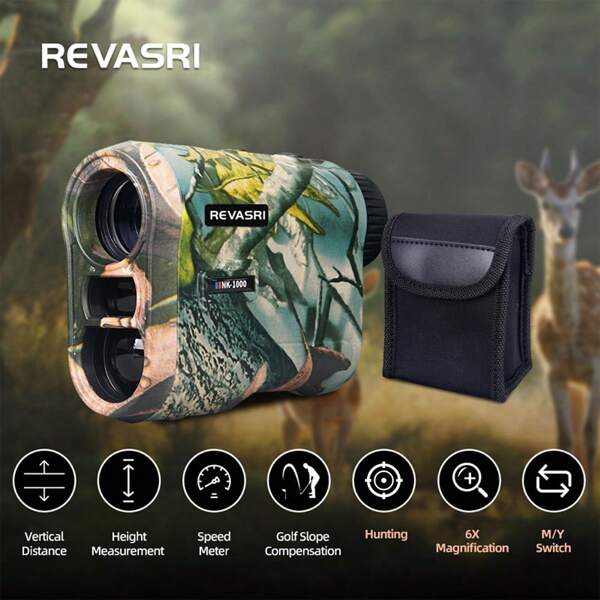 REVASRI REVASRI 1000 M/Yds Télémètre de chasse multifonction rechargeable USB camouflage avec fonctions d'angle, de vitesse, d'altitude et de distance horizontale pour la chasse et les activités de plein air