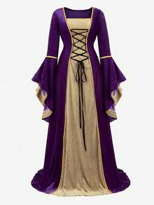 Women's Renaissance Costume  Medieval Dress Velvet Queen Dresses Victorian Vintage Halloween Cosplay - Màu tím - Xem 2
