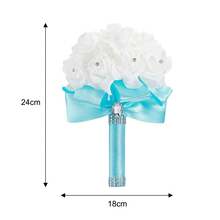 Artificial Wedding Bride Bouquet Handheld Bridesmaid Flower With Ribbon - Baby Blue - View 4
