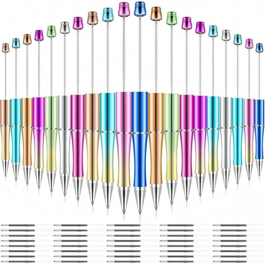 20 Pcs Beadable Pens,Plastic Bead Pen Bulk Colored,Black Ink Beaded Pens Refills Make Gifts And, Office Supplies(Black Gold) - Gradient Color - View 1