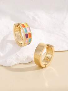 1 par de pendientes de cobre elegantes con estampado de tablero de ajedrez multicolor para mujer
