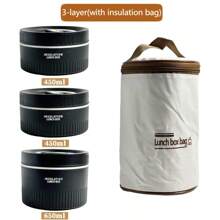 Cutie de prânz Bento din oțel inoxidabil cu 4 straturi, capacitate mare, cu capac și geantă, recipient încălzitor potrivit pentru cuptorul cu microunde, 1 set cutie de prânz termică reutilizabilă, etanșă, pentru adulți/studenți/angajați la birou/picnicuri și camping, potrivită pentru supă/mâncare/fructe