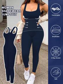 Plus Size Curve Woman Activewear Yoga Clothes Seamless Gym Sports High Support Moisture Wicking Workouts Breathable Outdoor Plus Size Curve Tummy Control High Elasticity Straps Gym Women Outfit Women's Seamless Yoga Bodysuit - Navy Blue - View 2