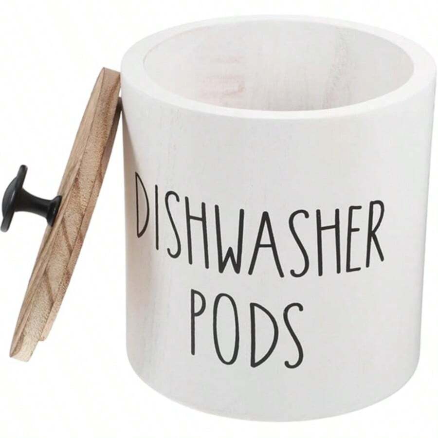 1pc Round Dishwasher Pod Holder, Dishwasher Tablet Container Storage For Kitchen Decor And Accessories, Wood Laundry Detergent Pods Container With Lid, Kitchen Storage Container For Laundry Pods - Multicolor - View 1