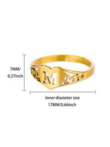 复古不锈钢首字母多尺寸戒指，18K 镀金防褪色女士情侣戒指，字母婚礼金饰，派对度假配饰礼物 - 字母 - 查看 25