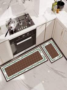 1 pezzo Tappetino da cucina in diatomite, con motivo a rombi verdi e marroni, design a grano, stile minimalista di lusso, che allevia la fatica in cucina, impermeabile e resistente allo sporco, spessore 3mm, personalizzabile, tappetino in silicone morbido e confortevole, con strato superiore in tessuto, strato intermedio in spugna e strato inferiore in gomma, adatto per cucina, bagno, ingresso, lavanderia