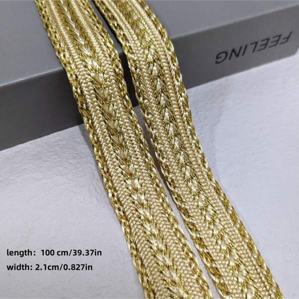 A Roll Of 1-Meter Polyester Double-Sided Diagonal Gold Bar, Middle Gold Ladder Woven Strap, Apricot Base/White Base/Black Base, Middle Eastern Long Robe Decorative Auxiliary Materials, Decorative Woven Inlaid Strap, Gold Wire Woven Strap, Arab Long Robe Clothing Auxiliary Materials, Long Robe Decoration, DIY Handmade Materials