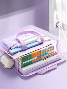 1pc Flip Cover Transparent Mesh Storage Bag, Large Capacity Document Bag With Stylish & Thick Mesh Material, Suitable For Students Exam And Back To School