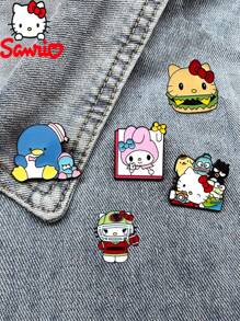 Sanrio 5 peças, novo trio de broches de liga metálica com distintivos de desenho animado da Hello Kitty, acessórios decorativos, mochila com broche de esmalte fofo para escola