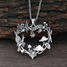 Creative Heart Pendant Necklace For Women, Mushroom & Snail Plant Shaped Vintage Boho Jewelry, Party & Everyday Wear, Memento Necklace