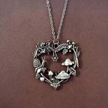 Creative Heart Pendant Necklace For Women, Mushroom & Snail Plant Shaped Vintage Boho Jewelry, Party & Everyday Wear, Memento Necklace