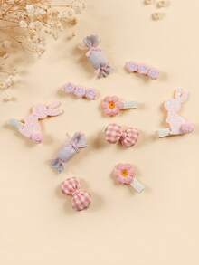 10个装婴儿及儿童可爱兔子、糖果、蝴蝶结、花朵公主发夹，适合拍照、婚礼、派对、日常佩戴、新年、情人节、返校季等场合。 - 彩色 - 查看 2