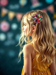 4件套返校季彩色布艺发夹，绣球花发卡，时尚发饰，适合女孩、青少年、学生派对礼物 - 彩色 - 查看 3