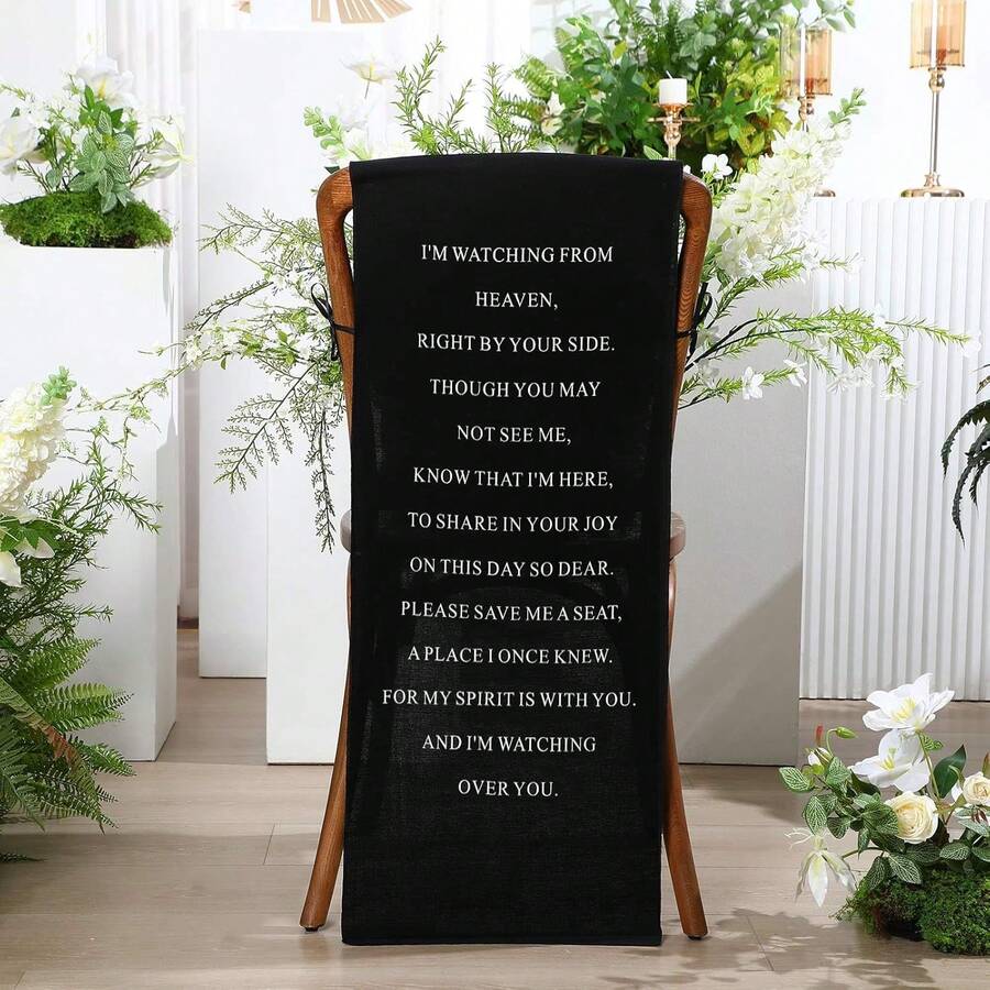 Reserved Signs For Wedding Reserved Memorial Wedding Chair Sign With Love From Heaven Cotton Linen 15 X 50 Inch Save A Seat For Someone In Heaven Seating Decoration(White,Simple) - 黑色 - 查看 1