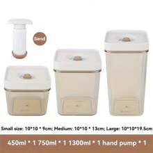 4pcs/Set 15.22oz+25.36oz+43.96oz+Manual Pump, Modern Vacuum Sealed Food Storage Containers, Ideal For Food And Grains, Fridge Storage Boxes And Containers, Fridge Organizer And Replacement Boxes, Fridge Organizer Kit