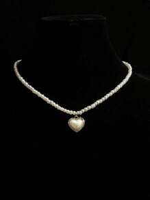 Collar elegante de perlas falsas para mujer, collar con colgante en forma de corazón clásico, collar versátil de verano