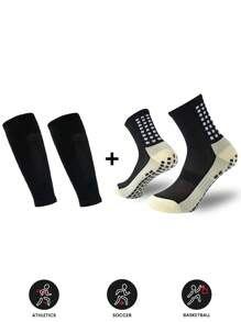 FLSHMCEN Sports Outdoor 1 Pair Men's Grip Soccer Socks And Football Leg Cover, Non-Slip Leg Shin Guards Cover For Basketball, Football, Sports