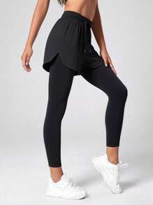 Women's Workout Fitness 2 In 1 Outdoor Pants , Fashionable Sports Tight Pants With Shorts, Suitable For Yoga, Running, Gym, Autumn Sports Fitness, Essential