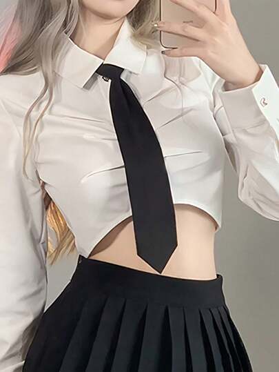 1PC Women's Solid Color Black Tie, Fashionable And Simple, Suitable For Uniform Shirts, Suits, Slouchy Ties, Business Suits