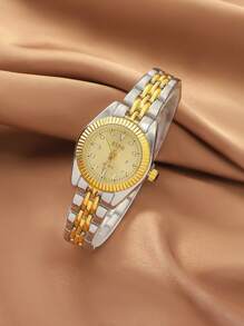 5 peças/Conjunto Relógio de Quartzo Feminino XSVO Genuíno com Mostrador Estrelado Iridescente Redondo do Dia a Dia, Pulseira de Aço Inoxidável + Acessórios de Coração de Strass, Sem Caixa de Presente