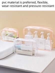 1 pieza Bolsa de cosméticos portátil de PVC, bolsa de aseo transparente, organizador de viaje para niñas, impermeable, almacenamiento, baño, almacenamiento de pañales (color/estilo aleatorio)