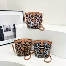 Simple Retro Leopard Print Bucket Bag For Women, New Casual Fashion One Shoulder Crossbody Bag, Textured Leisure Crossbody