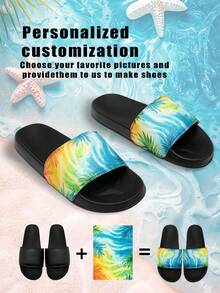 1 Pair Custom Women's Sandals, Personalized Customized Photo Design, Custom Soft Sole Sandals, Home Slippers, Suitable For Indoor, Outdoor And Bathroom Garden, Spring And Summer Sandals, Customized Gift For Mom/Dad/Her/Him/Girlfriend/Boyfriend/Wife/Husband/Friend - Multicolor - View 1