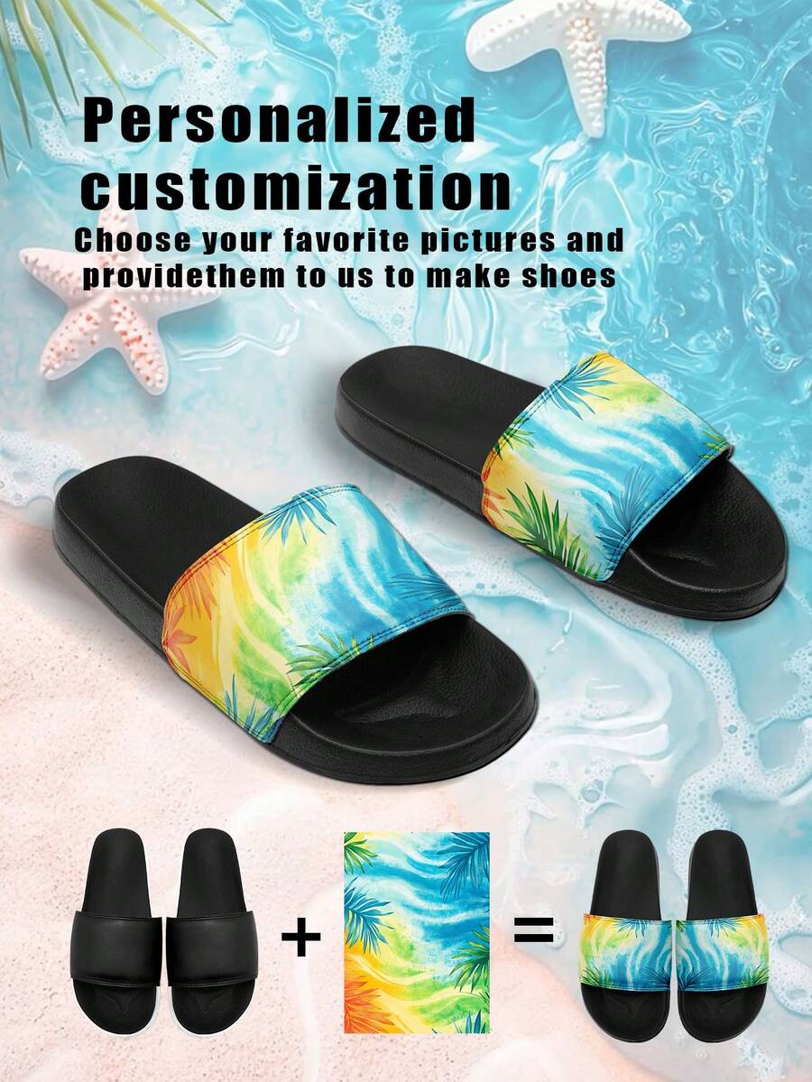 1 Pair Custom Women's Sandals, Personalized Customized Photo Design, Custom Soft Sole Sandals, Home Slippers, Suitable For Indoor, Outdoor And Bathroom Garden, Spring And Summer Sandals, Customized Gift For Mom/Dad/Her/Him/Girlfriend/Boyfriend/Wife/Husband/Friend - Multicolor - View 1