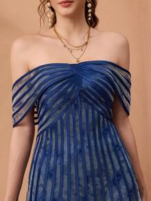 Mgiacy、新品、单肩、印花网眼、领带、大摆、高端、晚礼服、适合、晚宴