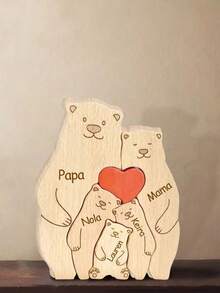 1pc Personalized Wooden Bear Family Surname Puzzle Commemorative Gift, Customized Family Surname Wooden Bear Puzzle, Personalized Bear Animal Puzzle, Home Decor, Gift For Mom, Dad, Adults, Mother's Day, Father's Day, Holiday,Home Decor Living Room - Multicolor - View 5