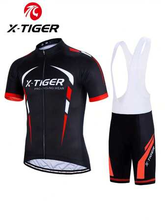 Cycling Outfit Set, Men's Short Sleeve Cycling Jersey, Cycling Shorts With 5D Padded Undershorts, Comfortable Breathable Moisture-Wicking Fabric, 3-Pocket Design Jersey With Non-Slip Hem