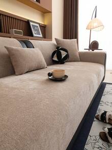 1pc Velvet Sofa Cushion, Luxury Simple Elegant Sofa Seat Cover, Anti-Slip Anti-Dust Anti-Scratch, Protect Sofa, Decor For Living Room Bedroom Office, Suitable For All Seasons - Coffee Brown - View 2