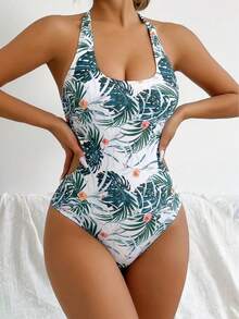 Elegant Women's Sweetheart Neck Backless 2-Piece Swimsuit Set, Paired With Tropical Print Maxi Skirt And High Stretch Low-Waist Pants, Suitable For Beach Vacation