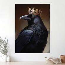 1 pieza Impresión artística del cuervo con corona enmarcada, arte gótico, decoración de pared, obra de arte gótica para dormitorio, sala de estar, arte 2D, póster decorativo estético - Ideal para el hogar, dormitorio, gimnasio, bar, cafetería, arcade o pared de la sala de estar - Regalo de arte moderno - Enmarcado - Ver 2
