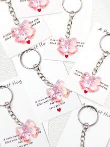 1/5/10pcs Iridescent Bowknot Key Chain Set With Hug Greeting Card Cute Sweet Key Ring Accessories For Bags Cars Phones Earphones Party Favors Gifts Backpack Decor Bows