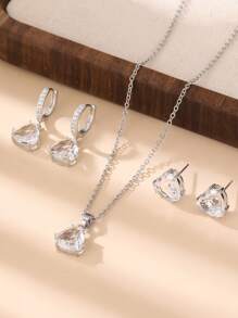 Charming Girl Crystal Zirconia Shinny Earring Necklace Set For Party Gift