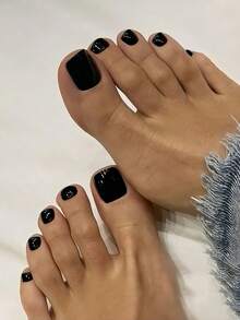 24pcs Square Artificial Toe Nails, Full Coverage Natural Black Color Fake Toe Nail Tips, Nail Art Supplies