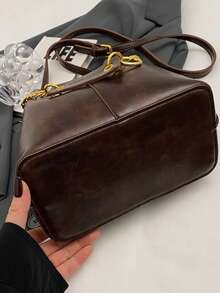 Livesso 新款时尚水桶包，独特设计手提包，百搭单肩包，适合购物、钱包、年轻女性、大学生、初学者、办公室女士。非常适合办公室、大学、工作、商务、通勤、户外活动、旅行和野餐。 - 咖啡棕 - 查看 7