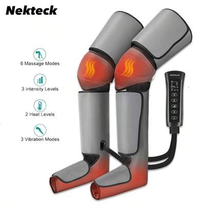 Nekteck Leg Massager For Circulation And Pain Relief, Air Compression Foot Calf Thigh Massager With 2 Heat And 3 Vibration Functions, 6 Modes 3 Intensities, Help For Muscles Relaxation