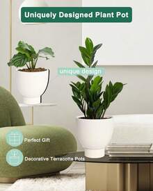 White Terracotta Self Watering Plant Pot - 2 PCS 6 Inch & 8 Terra Cotta With Drainage Hole And Saucer, Small & Large Clay Flower Pot With Tray, Plant Pot For Indoor Outdoor - 白色 - 查看 6