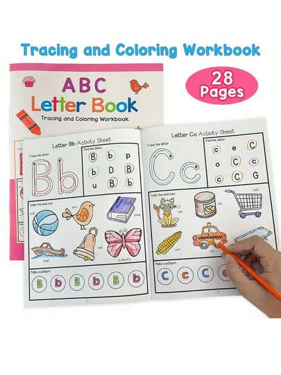 English Alphabet Coloring Book, A-Z Letter Recognition & Word Learning Practice Notebook For Kids