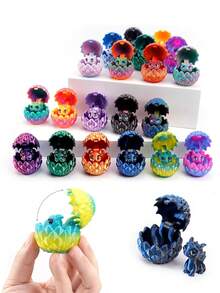 1pc 3D Printed Dragon Egg Hatching Set, Can Open Dragon Eggs With Cute Dragon Models, Creative Model Fantasy Decorations, Suitable For Home And Office Decoration, Unique Gifts And Handicrafts (Random Eye Colors)