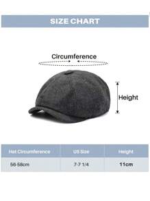 1 Pc Men's Classic Beret Big Head Circumference Striped Cap Adjustable Flat Cap Autumn And Winter Warm Cap Outdoor Sun Protection Street Hat For Men