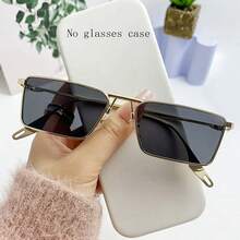 1 chiếc/Kính vuông kim loại gọng nhỏ, cổ điển, kính thời trang, trang phục hàng ngày cá nhân hóa, phụ kiện đi biển, kính râm phong cách học sinh cho ngày tựu trường hình chữ nhật - Phim khung vàng màu xám - Xem 3