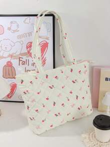 1 Pieza Bolso de tote acolchado con diseño floral, de gran capacidad, con correa de hombro, bolso de tote acolchado, bolso de tote de correa corta, bolsa escolar, bolso de hombro acolchado a cuadros, bolso de tote, diseñador para mujeres y niñas, bolso de mano acolchado y abultado, bolsos esenciales de viaje para mujeres, bolso de viaje indispensable, accesorios de bolso adecuados para ir al trabajo, la escuela y viajar