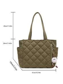 新款时尚大容量绗缝钻石设计双手柄单肩托特包，轻巧便携，女士钱包，适合夏季户外旅行，饰有动物吊坠，旅行必备背包 - 綠色 - 查看 3