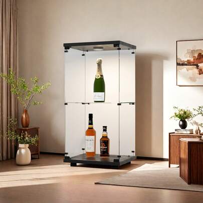 Rosahqnda Vitrine en verre, 40 x 36 x 86 cm, armoires en verre modernes, porte simple, 2 niveaux, avec serrure, pour objets de collection, livres, vin, pour bureau, salon, salle d'étude