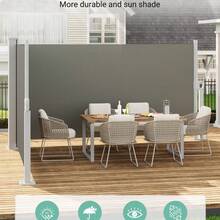 71''x236'' Retractable Double Side Awning For Patio, Water & UV Resistant Retractable Privacy Screen, Outdoor Retractable Folding Privacy Screen Divider For Garden, Backyard, Balcony - 灰色 - 查看 2